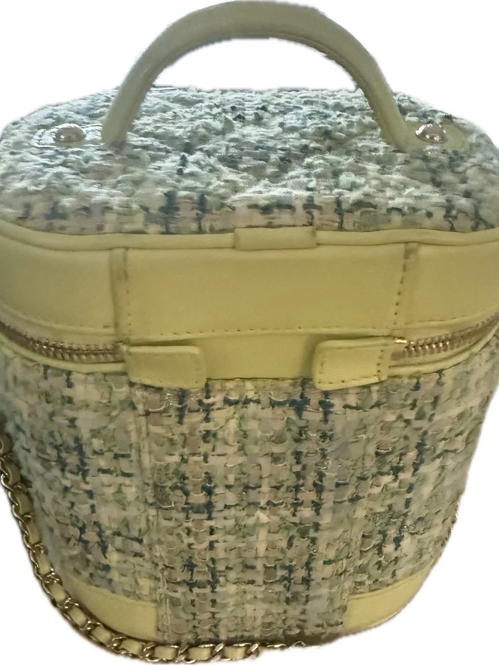 CHANEL Yellow-Green Tweed Mania top handle Vanity Crossbody case bag
